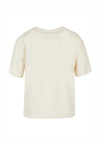 Cream-colored short-sleeve t-shirt made of soft cotton, featuring a classic round neckline and a relaxed fit. Plain back design.