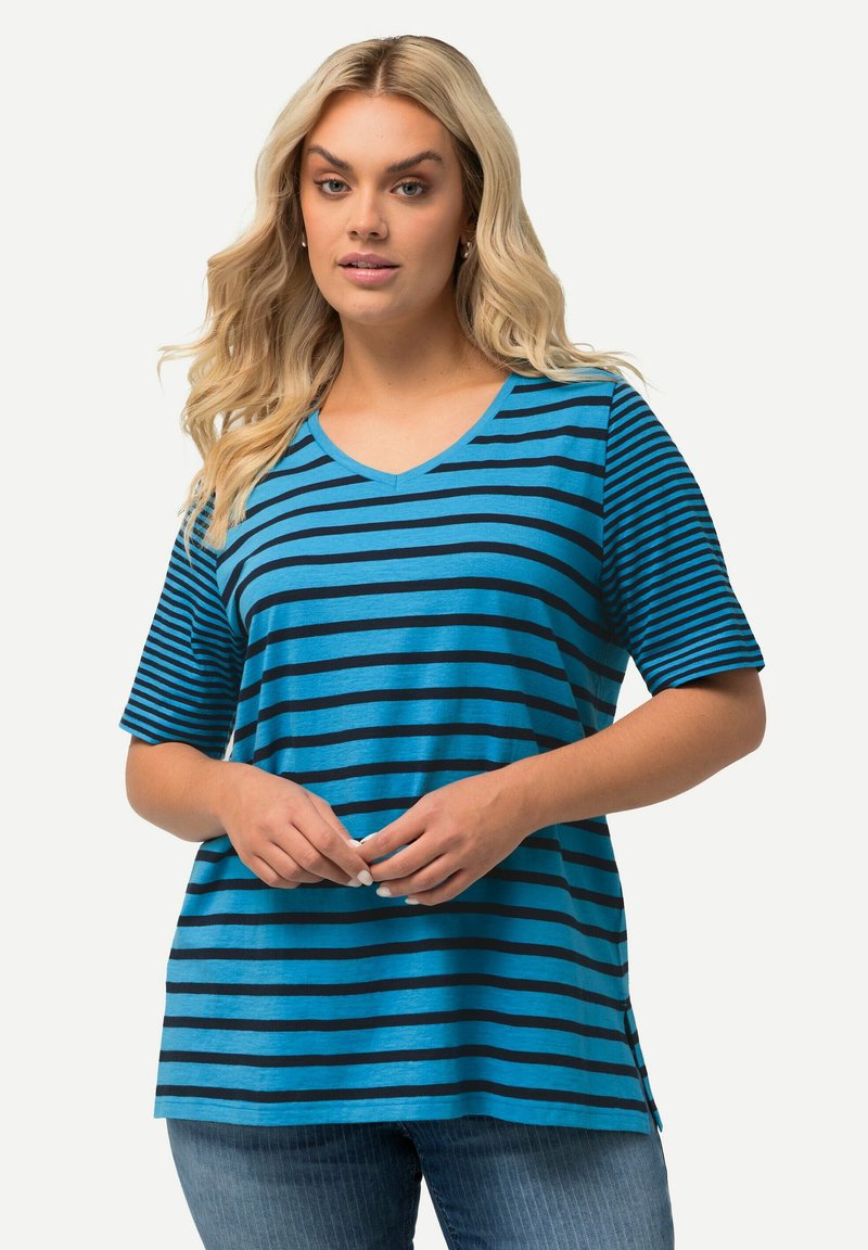 Ulla Popken RINGELMIX V-AUSSCHNITT HALBARM - Camiseta estampada