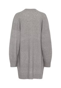 Maglione grigio oversize in un morbido materiale a maglia. Presenta un collo arrotondato e maniche lunghe, con una vestibilità comoda e minimalismo nei dettagli.