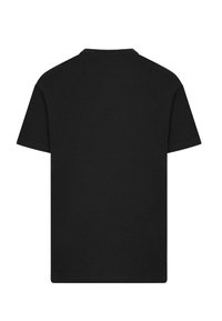 Svart bomull T-skjorte med korte ermer, rund hals og ensfarget design. Stoffet har en myk tekstur og en avslappet passform.