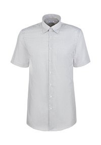 Chemise à manches courtes avec un petit motif à carreaux blanc et gris, dotée d'un col pointu et d'une poche poitrine.