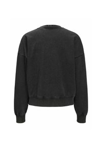 Sudadera en gris oscuro con cuello redondo, hombros caídos y puños acanalados, fabricada en un suave tejido texturizado y con un dobladillo recto.