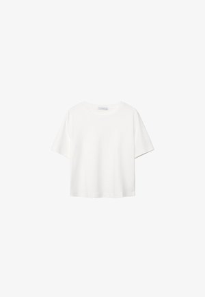 T-shirt bianca in cotone con maniche corte, collo tondo, vestibilità comoda e orlo dritto.