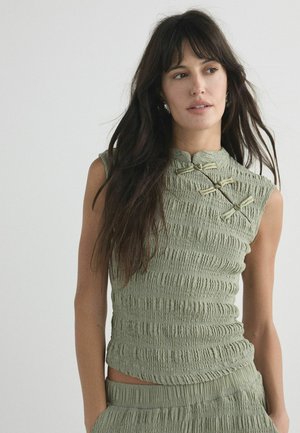 Next, REGULAR FIT - SHORT SLEEVED TEXTURED KNOT FASTENING TOP - Bluse - sage green