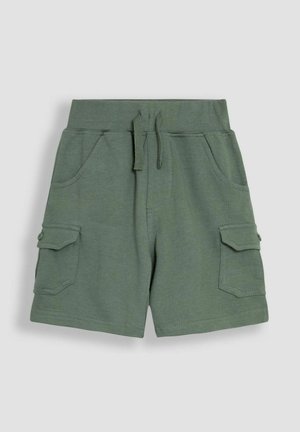 Grønne cargo shorts lavet af blødt bomuld. Har en elastisk talje med snor, sidelommer og to cargo-lommer med klapper.
