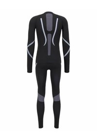 Langärmliges schwarzes Thermounterhemd mit grauen Akzenten und strukturierten Einsätzen, das über ein figurbetontes Design und eine schlanke Silhouette für optimalen Tragekomfort verfügt.