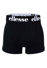 Mustat puuvillaboxerit, joissa on joustava vyötärö, jossa on valkoinen "ellesse"-logo. Yksinkertainen, istuva muotoilu ilman lisäkuvioita.