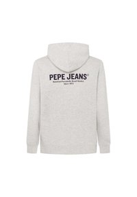 Felpa con cappuccio grigio chiaro con la scritta "PEPE JEANS Based on Portobello Road Market Since 1973" stampata in nero sul retro.