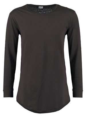 Langærmet crew neck top i mørkebrunt bomuld. Har en diagonal sømdetalje og en rund kant for en moderne silhuet.