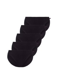 Schwarze Baumwollslips im Fünferpack. Mit nahtlosen Kanten und einer glatten Textur. Jeder Slip hat ein kleines Logo-Akzent am Bund.