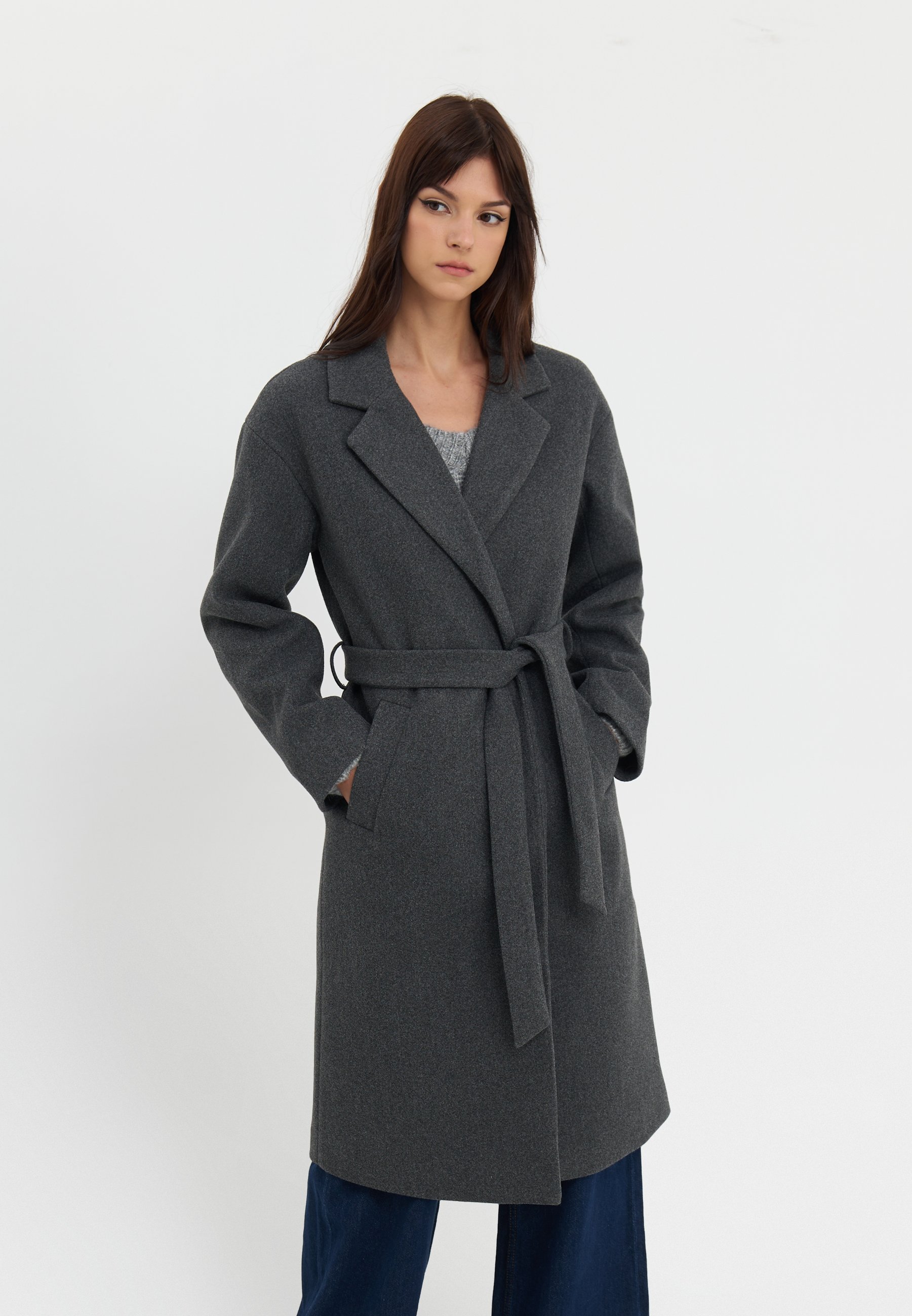 Mottled Dark Grey Wool Coat