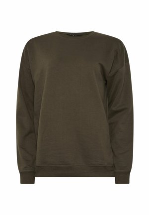 Felpa color verde oliva realizzata in morbido cotone, con un classico scollo rotondo e maniche lunghe con polsini e orlo a coste.