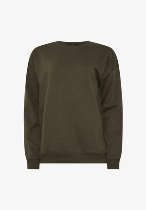 Olijfgroen pullover sweatshirt van zachte katoen, met een klassieke ronde halslijn en lange mouwen met ribgebreide manchetten en zoom.