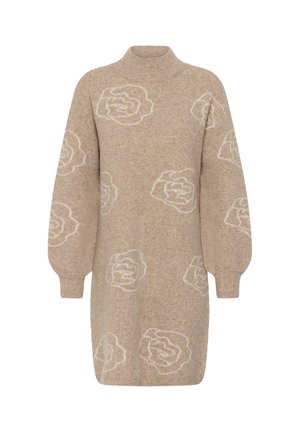 Kaffe, KAWILMA SHORT KNIT DRESS - Robe pull - taupe gray mel white flowers
