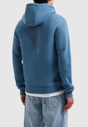 Blaues Hoodie aus Baumwollmix mit einem strukturierten, dreieckigen Grafikdesign auf dem Rücken. Mit Kapuze mit Kordelzug und gerippten Bündchen.