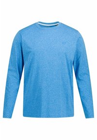 Langsleeve shirt in gemêleerd lichtblauw stof, met een ronde halslijn en een eenvoudig ontwerp zonder zichtbare patronen of accenten.