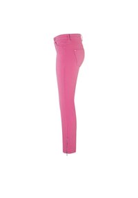 Růžové skinny džíny s hladkou texturou, s detaily se zipem na kotníku a klasickým pětioktovým designem.