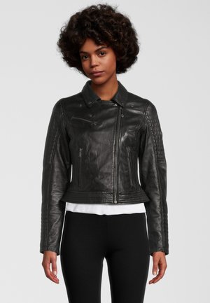 MIT STEPPNAHT-DETAILS - Lederjacke - black