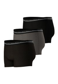 Boxers pour hommes noirs et à motifs avec une ceinture noire portant le logo "Eminence". Tissu texturé avec des designs variés.