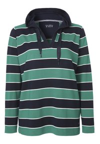 Hoody met lange mouwen en horizontale strepen in groen, marineblauw en wit. Stofmix van katoen met een geribbelde textuur en een V-halsdesign.