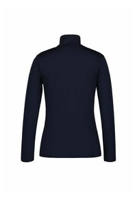 Langärmliges, navyblaues Oberteil aus glattem Stoff, mit hohem Kragen und taillierter Passform. Keine sichtbaren Muster oder Hardwaredetails.