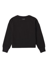 Felpa nera con scollo rotondo, maniche a costine e orlo a costine. Realizzata in tessuto morbido; presenta un'etichetta sul retro dello scollo.
