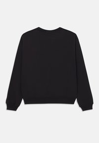 Felpa nera, maniche lunghe, collo rotondo, tessuto morbido. Presenta polsini e orlo a coste, texture liscia e senza motivi o accenti visibili.