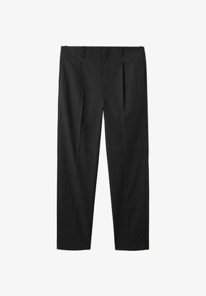 Pantaloni neri su misura con frontale plissettato, caratterizzati da un design a gamba dritta e una superficie liscia, adatti per un abbigliamento formale.