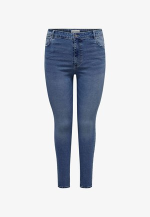 Slim jeans i medium blå denim, med fem-lomme-design, lynlåslukning og subtil fading pålårene og bagdelen.