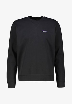 Schwarzer Patagonia-Sweatshirt mit Rundhalsausschnitt, langen Ärmeln und kleinem Logopatch auf der linken Brust.