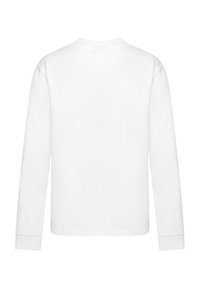 Langärmliges weißes T-Shirt aus Baumwolle, mit Rundhalsausschnitt und geradem Saum, ohne sichtbare Grafiken oder Verzierungen.