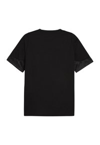 Zwart T-shirt met korte mouwen en geprofileerde mesh accenten op de manchetten. Eenvoudig ontwerp met een klassieke ronde halslijn en een rechte zoom.