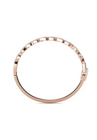Bracciale rigido in oro rosa con forma circolare liscia, caratterizzato da un motivo di piccoli rilievi e una chiusura a scatto sicura.