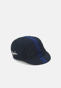 Berretto da ciclismo navy con una striscia blu a contrasto, realizzato in tessuto leggero. Presenta un logo ricamato e una visiera strutturata.