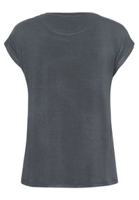 Mørkegrå kortærmet t-shirt med rund hals, afslappet pasform og glat struktur uden synlige mønstre eller pynt.