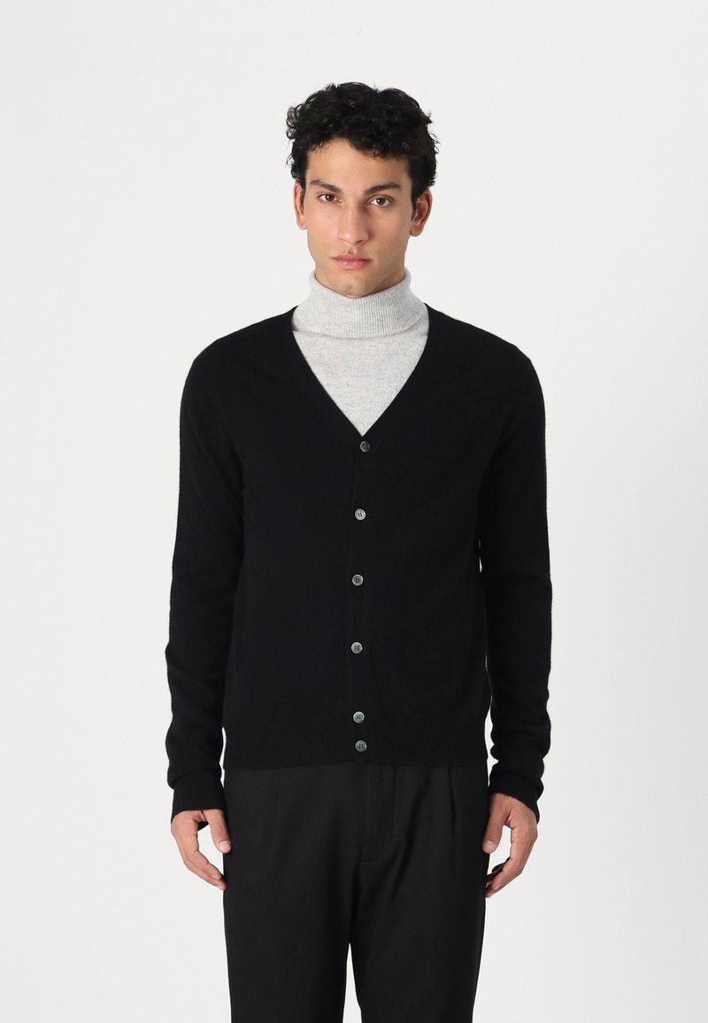 pure cashmere MEN V NECK CARDIGAN - Kardigan - black
