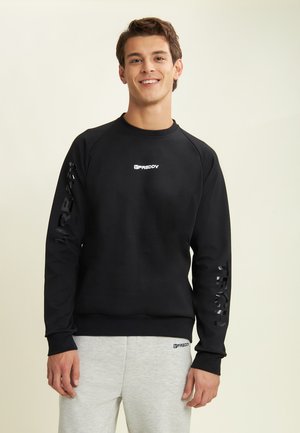 CREW NECK WITH SIDE ZIP AND SLEEVE PRINTS - Felpa - black