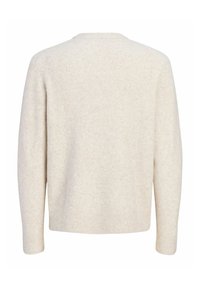 Pull à manches longues côtelé couleur crème, vu de dos avec un col rond et un ourlet droit.