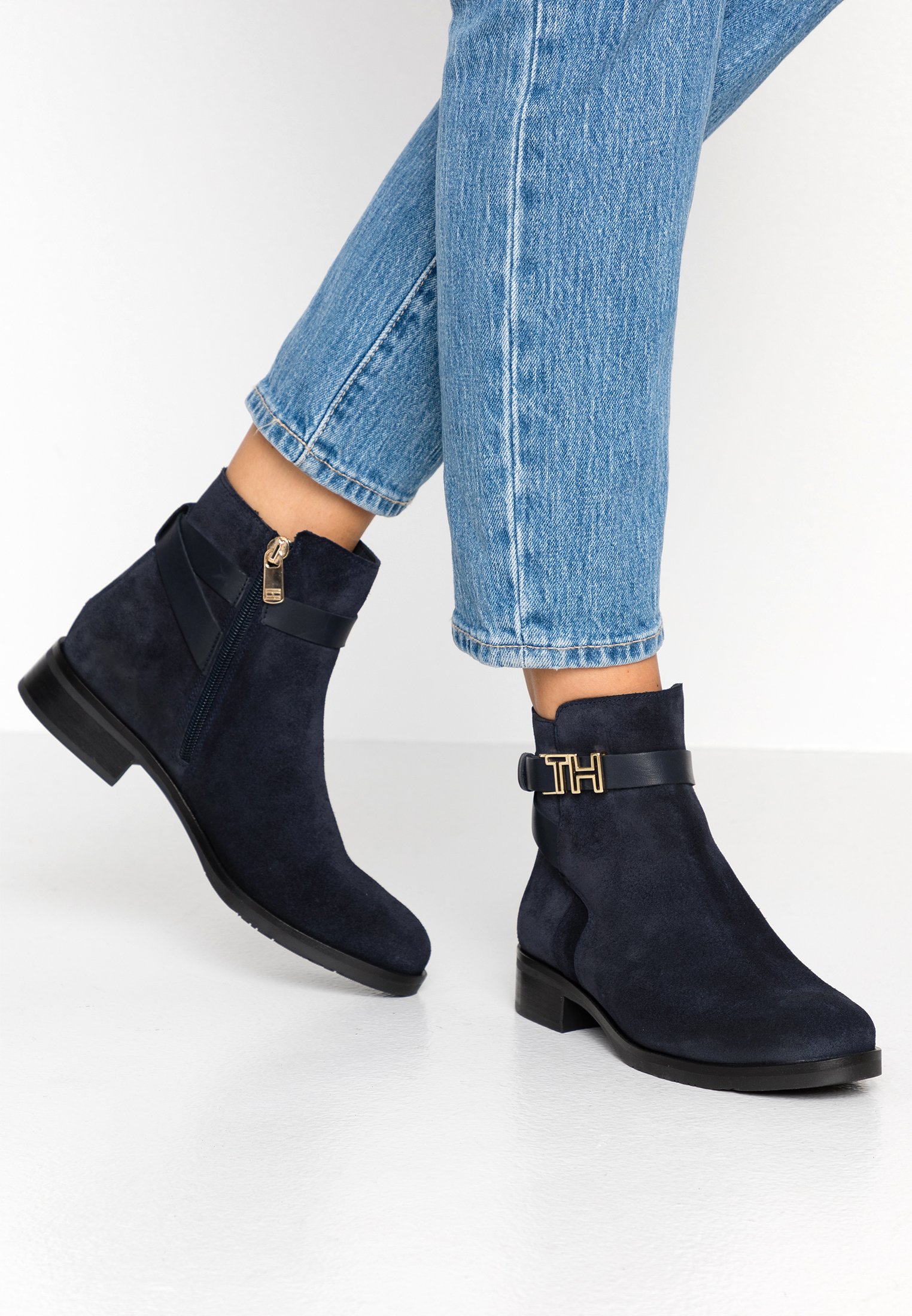 tommy hilfiger th buckle leather bootie