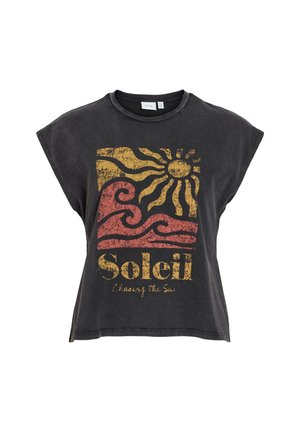 VILA, VIPETONE O-NECK SL SUN TANK TOP - T-shirt imprimé - black beauty