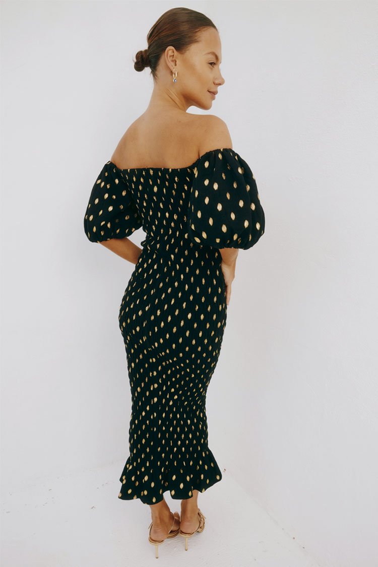 knee length dresses for ladies Never Fully Dressed Black Jojo Dress with Gold Fleck