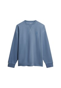 Blauwe katoenen sweatshirt met een ronde hals, lange mouwen en een subtiele logo op de borst. Heeft ribgebreide manchetten en een ontspannen pasvorm.