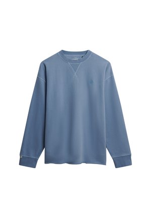 Blauwe katoenen sweatshirt met een ronde hals, lange mouwen en een subtiele logo op de borst. Heeft ribgebreide manchetten en een ontspannen pasvorm.