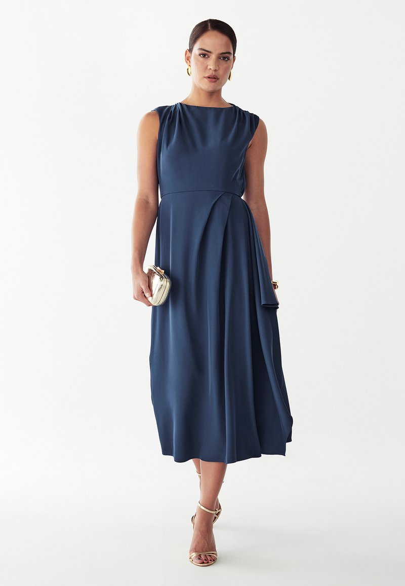 guess gold dress Naira Pleated Maxi Dress - Cornflower Blue Floral main image 1