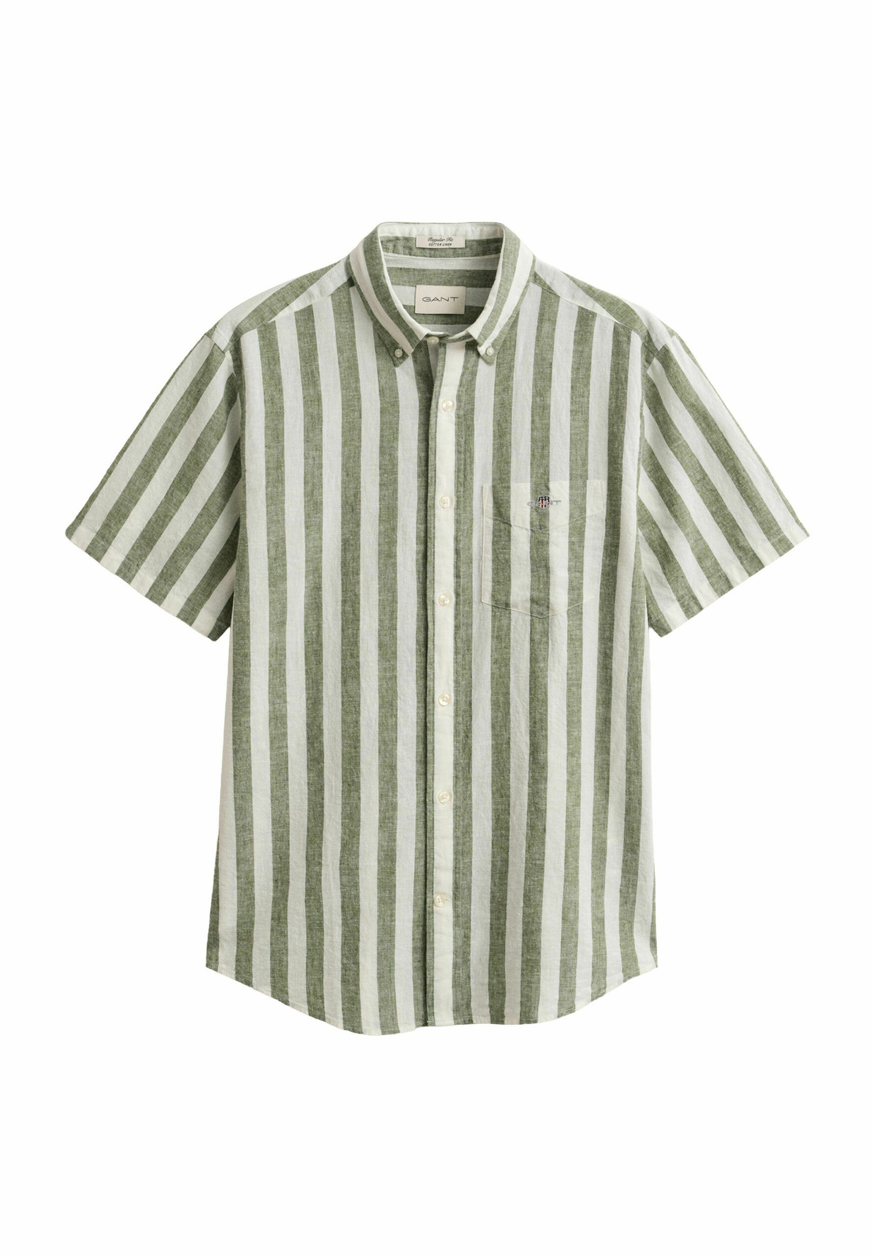 GANT STRIPED BLEND SHORT SLEEVE - Košile - dry herb green