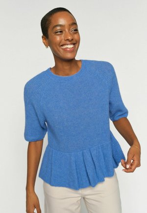 THORA SS O-NECK FRILL - T-Shirt print - ultramarine