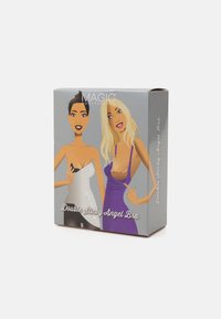 Box for "Double Sticky Angel Bra" featuring two illustrated models, one in a white top and the other in a purple dress, with a gray backdrop.