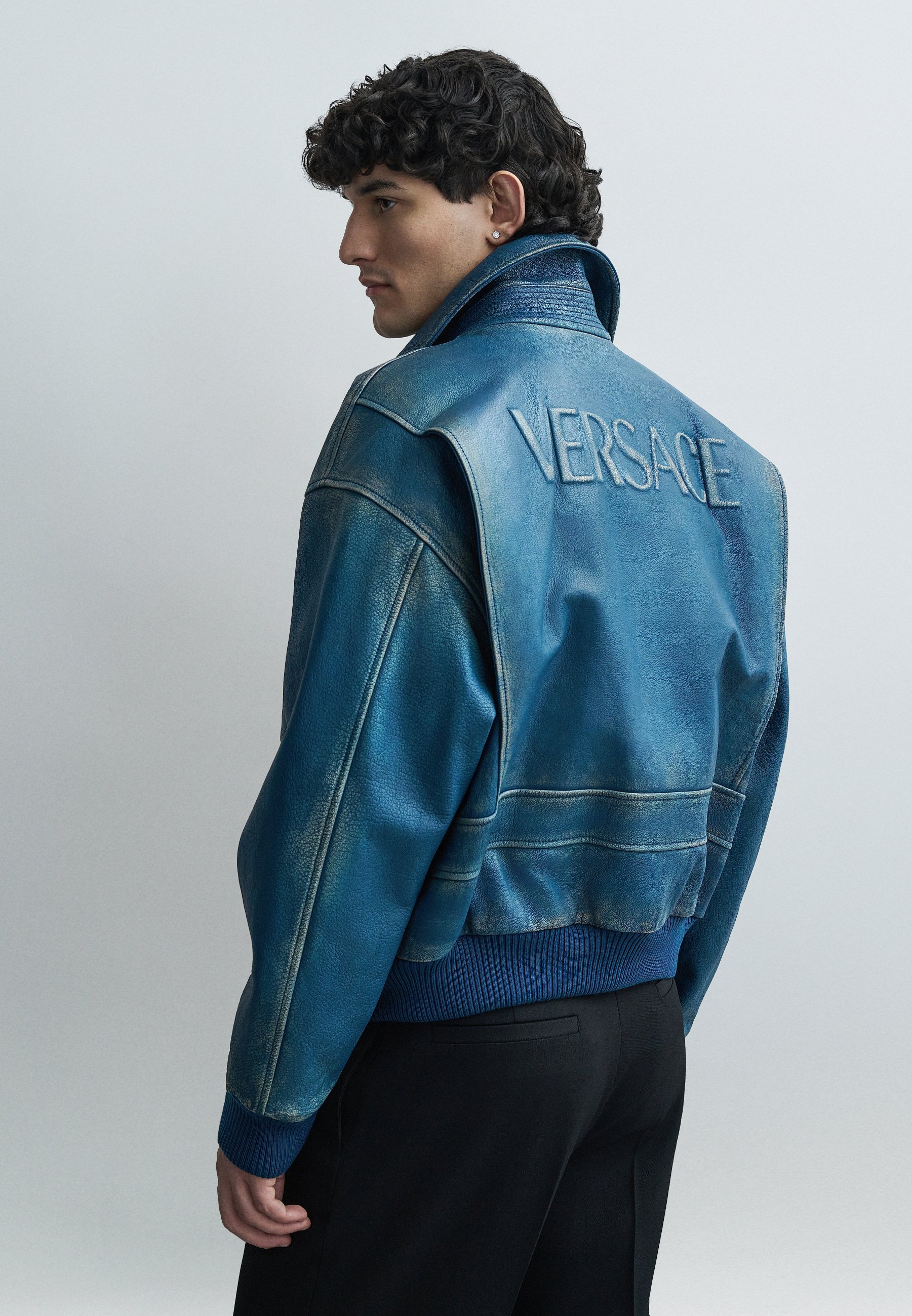 Versace BLOUSON DISTRESSED EMBOSSING - Leather jacket - petrol