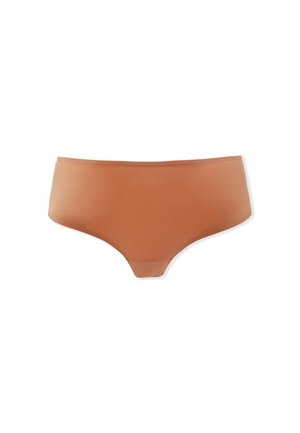 Mutande hipster in cotone marrone con una finitura liscia, copertura moderata e senza cuciture visibili. Design semplice e tessuto morbido.