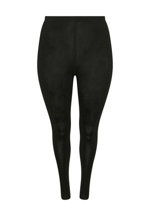 Schwarze Leggings mit glatter Textur, Hochbund und taillierter Passform. Hergestellt aus dehnbarem Material für Komfort und Flexibilität. Keine sichtbaren Muster.